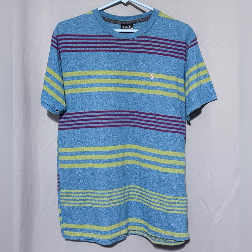 Volcom Men's Blue Tee with Stripes